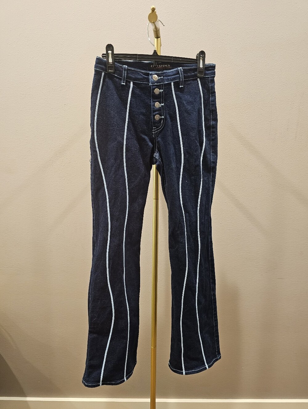 Vintage Midrise Dark Blue Stripe Jeans - Button Fly